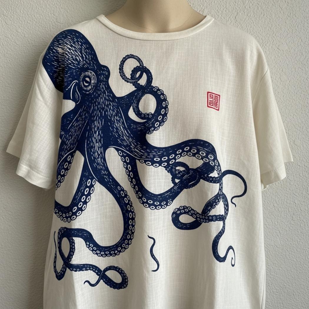 Japanese Art Octopus Linen Casual T-Shirt