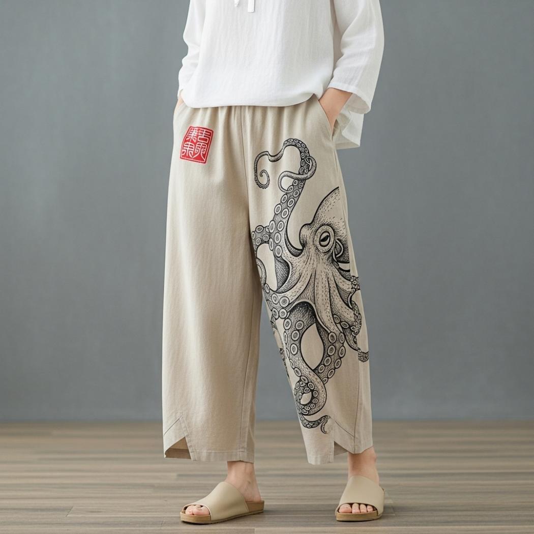 Octopus Japanese-style cropped casual pants