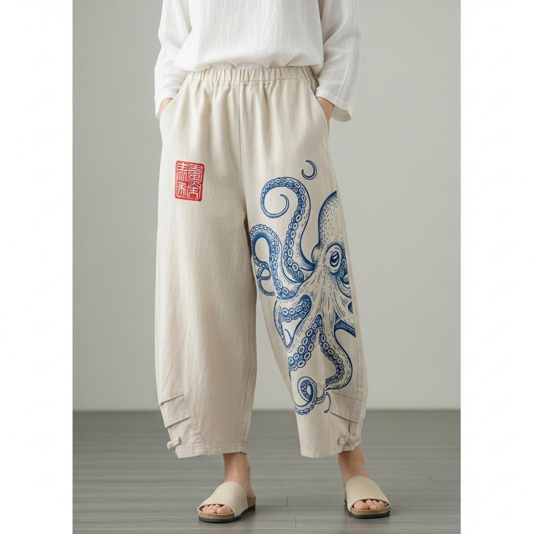Octopus Japanese-style cropped casual pants
