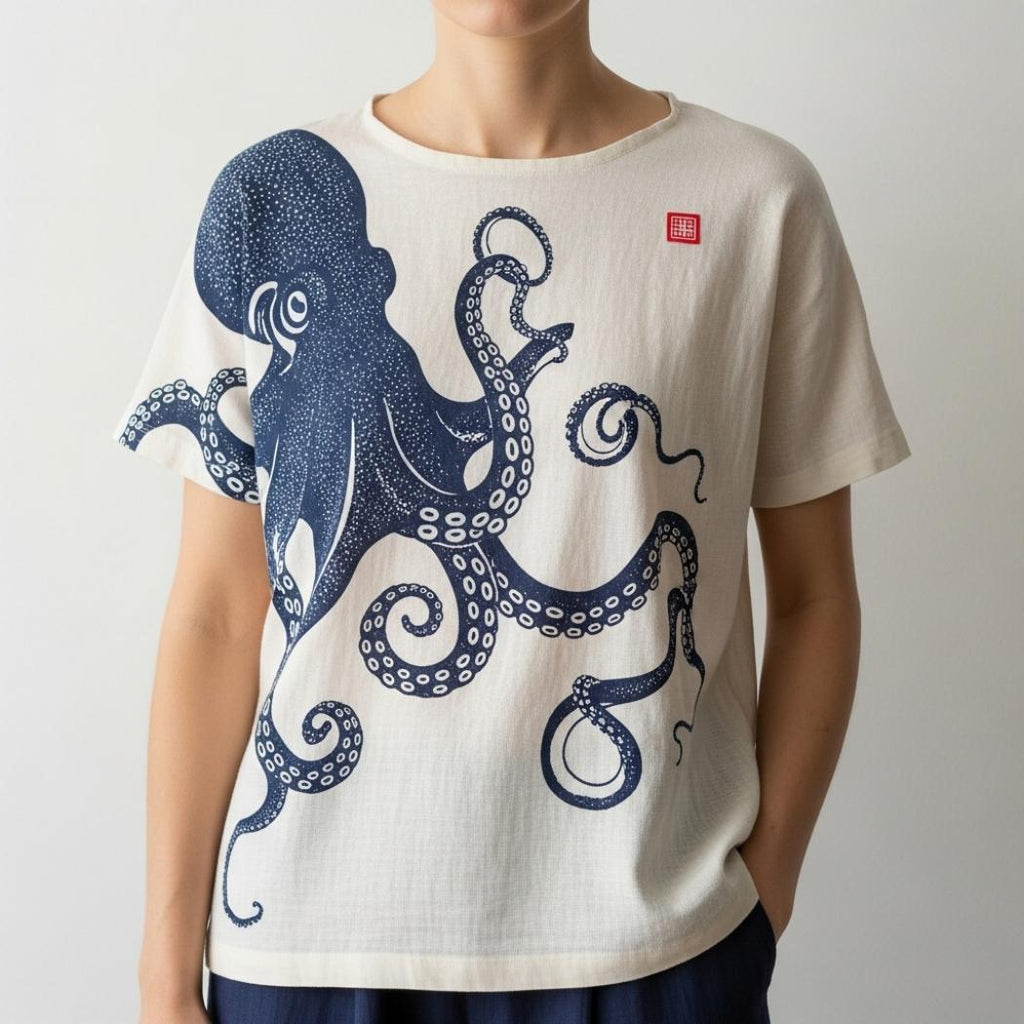 Japanese Art Octopus Linen Casual T-Shirt