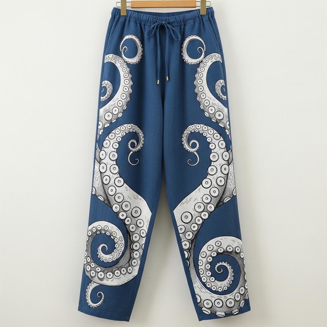 Octopus Tentacle Linen Blend Track Pants