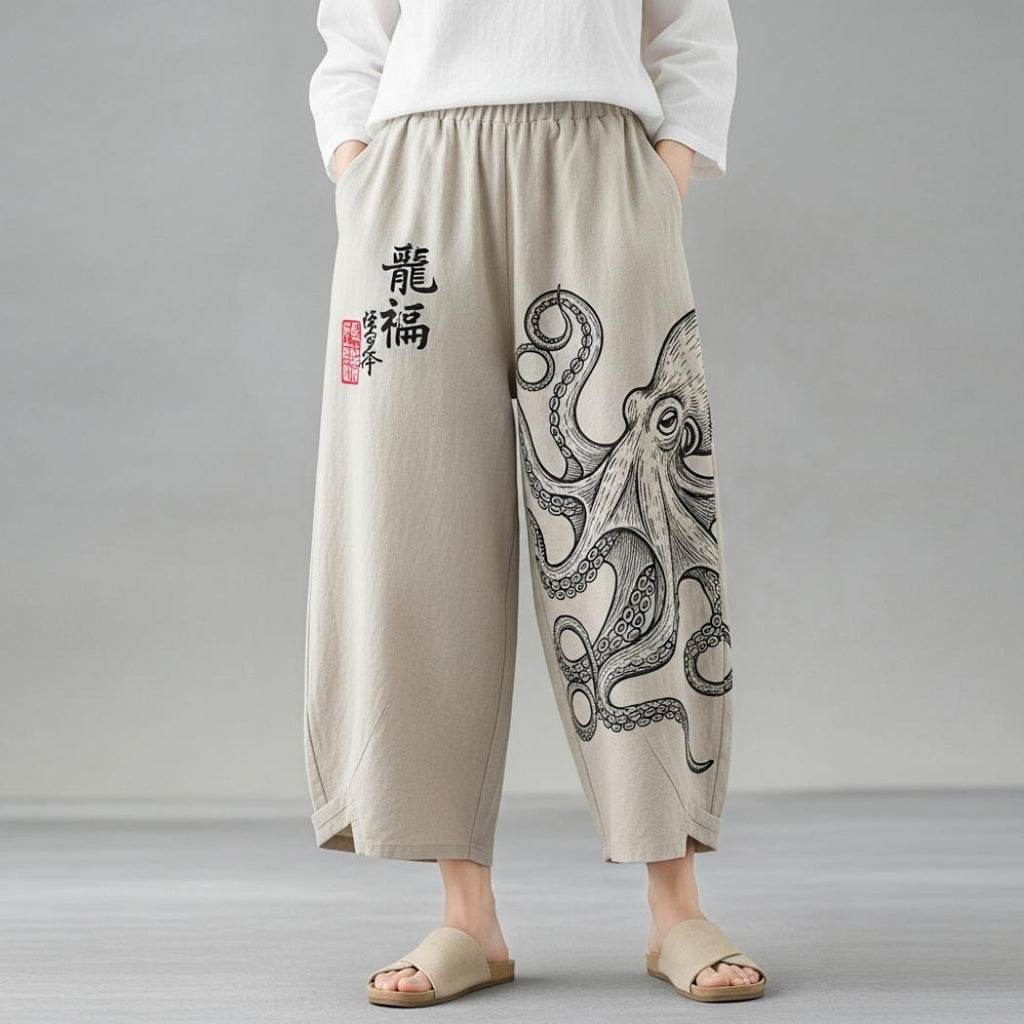 Octopus Japanese-style cropped casual pants