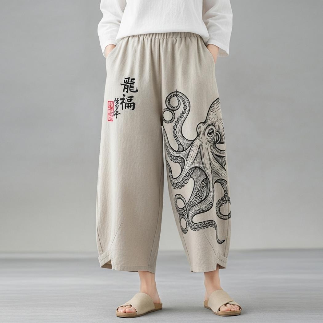 Octopus Japanese-style cropped casual pants
