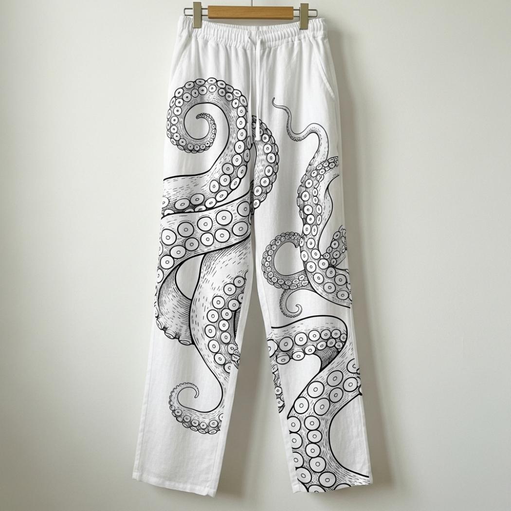 Octopus Tentacle Linen Blend Track Pants