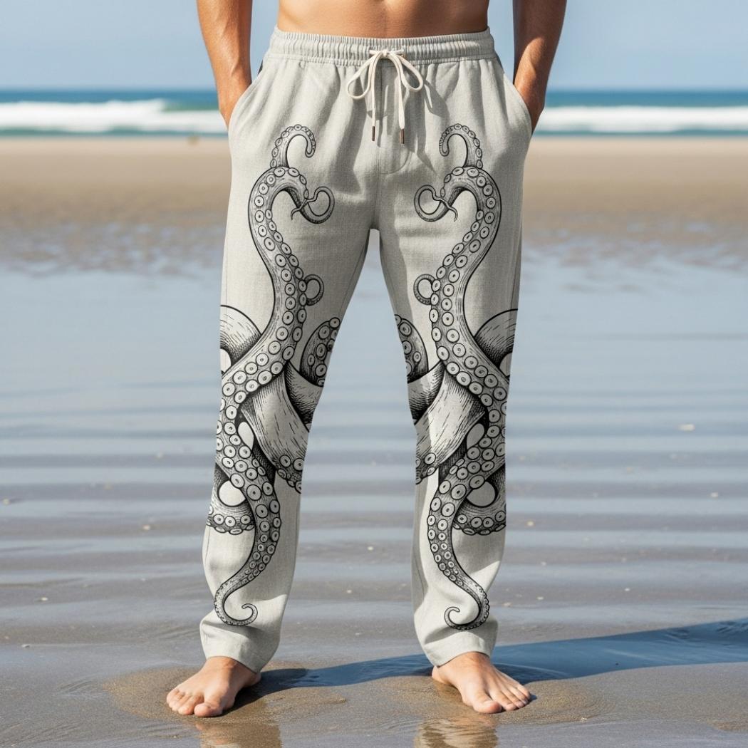 Octopus Tentacle Linen Blend Track Pants