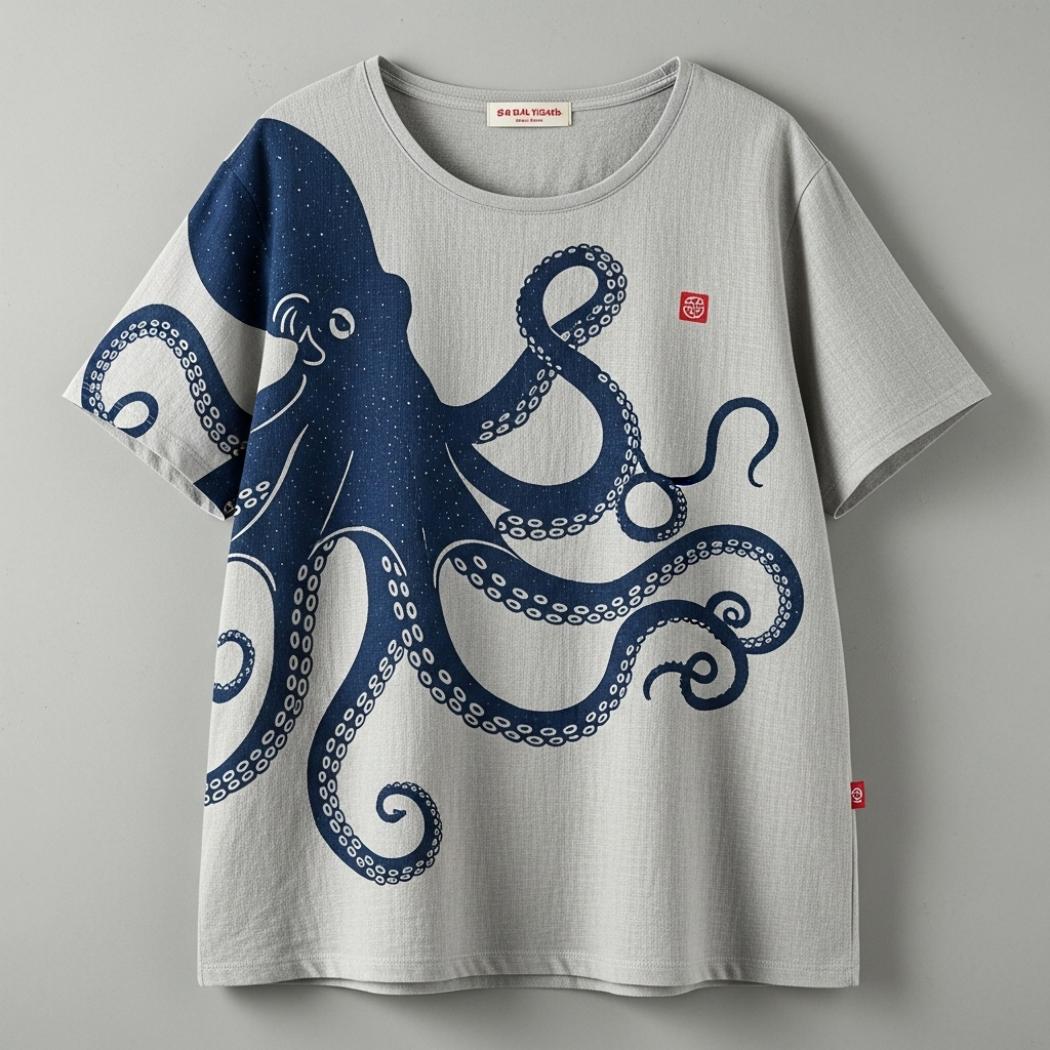 Japanese Art Octopus Linen Casual T-Shirt