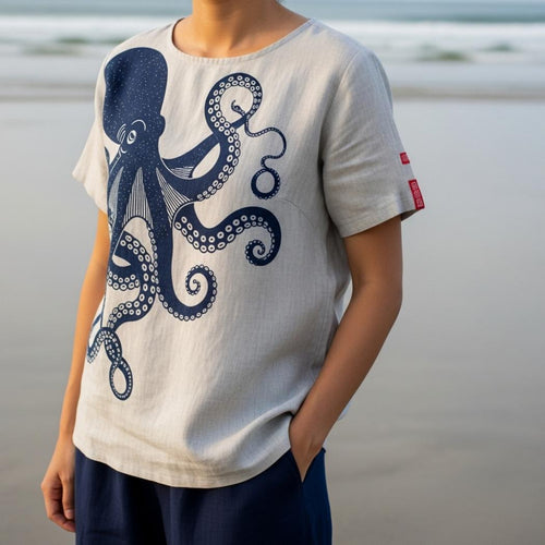 Japanese Art Octopus Linen Casual T-Shirt