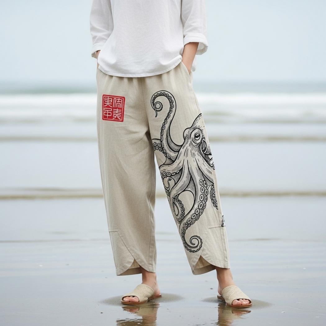 Octopus Japanese-style cropped casual pants